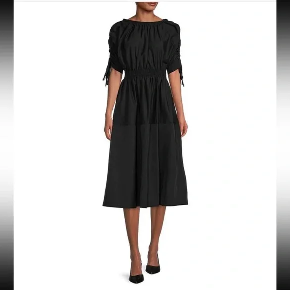 IC COLLECTION | Dresses | Ic Elasticized Boat Neck Short Cinch Tie Sleeve  Smocked Waist Aline Midi Dress | Poshmark